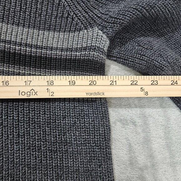 Eddie Bauer Sweater Mens Large Gray Ribbed Knit Henley Striped Outdoor Gorp - Picture 6 of 7